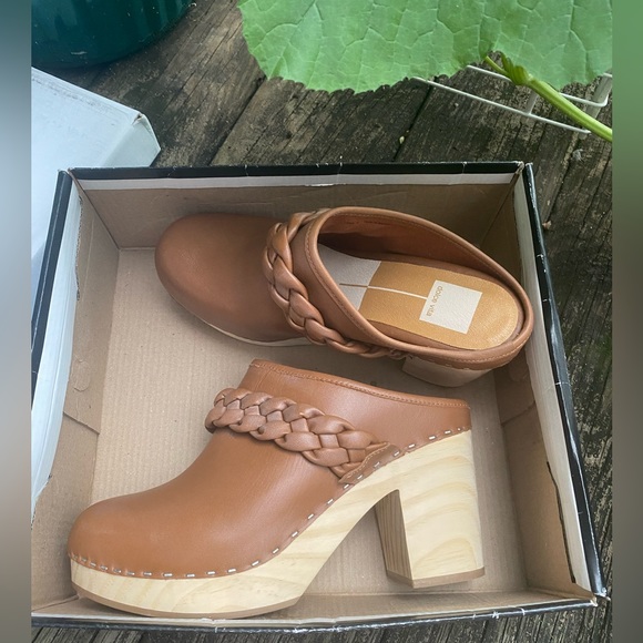 DOLCE VITA Hila Saddle Leather Platform Wooden Heels Sz 9 - Picture 8 of 13